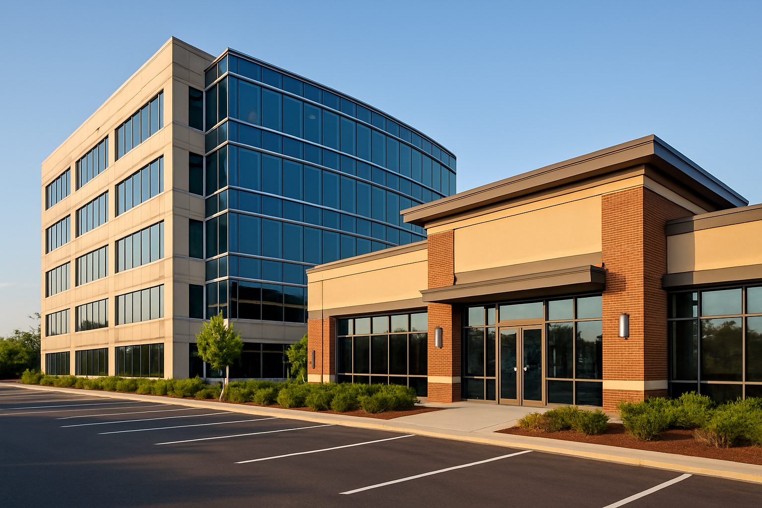 Aerial view of a luxurious estate with a golf course in the background.