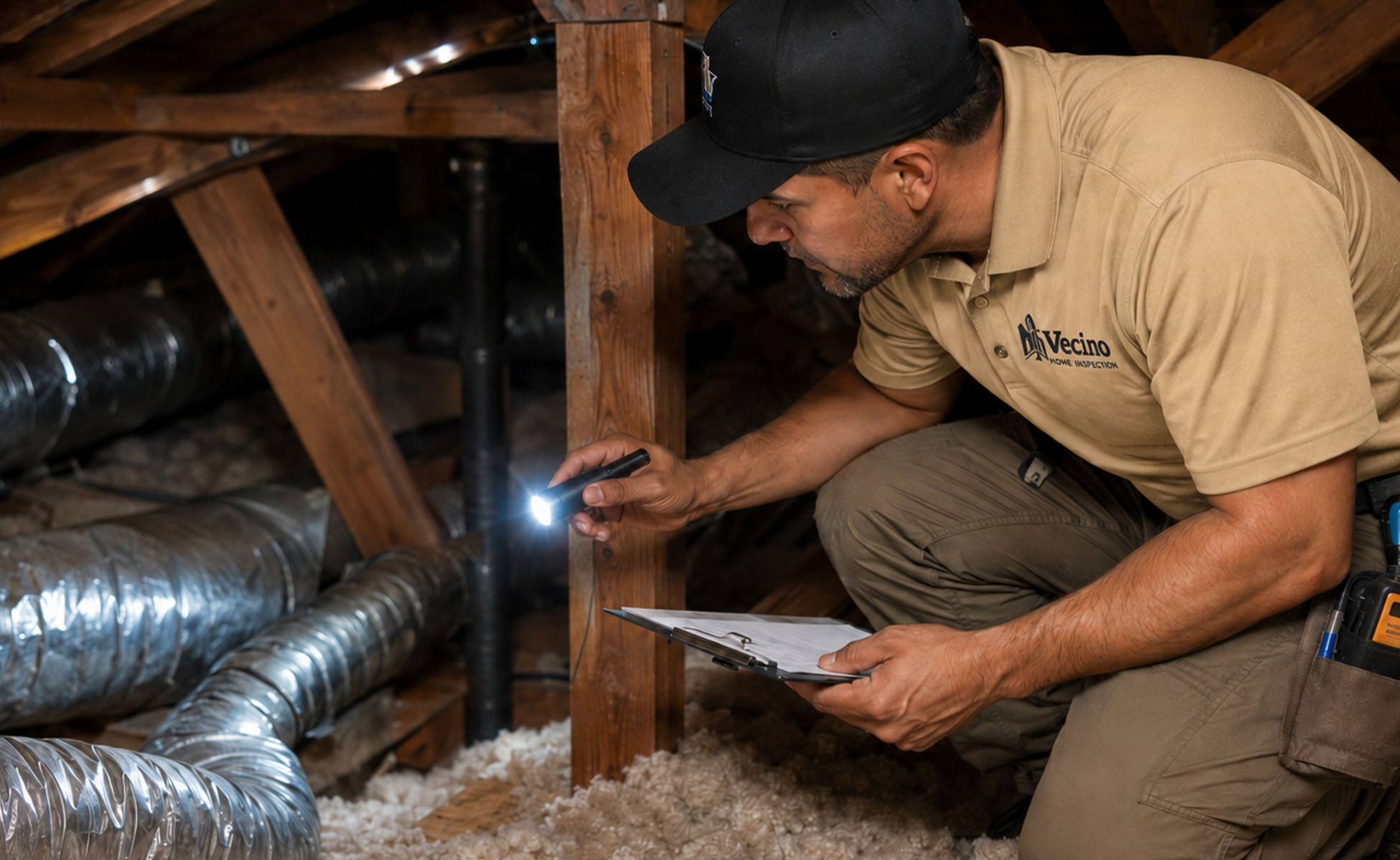 home inspector in attic