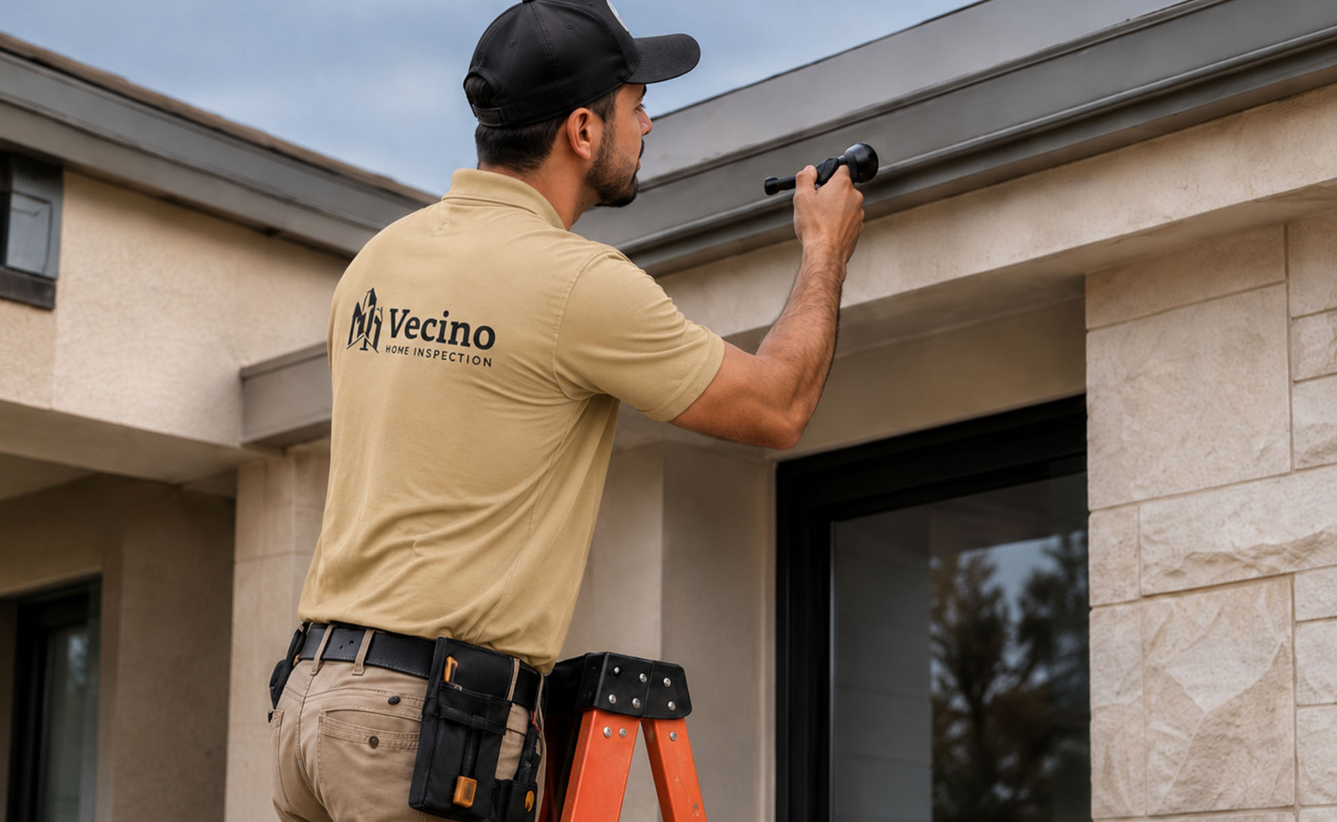 home inspector on a ladder
